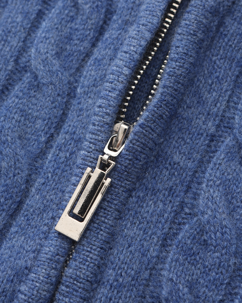 Roman | Chunky knit Herren Chasmere Pullover mit Kabelstrickmuster & Halb Reißverschluss Kragen