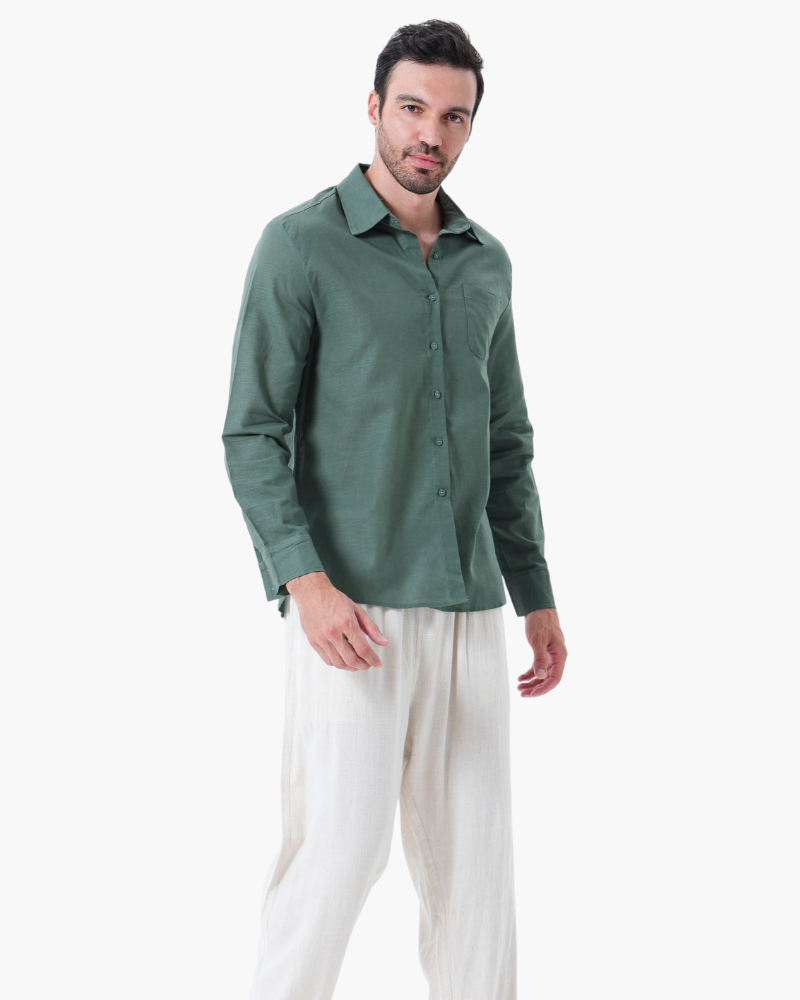 Christopher | Lange Ärmel Hemd & Hose Zweiteiliges Leinen-Set Herren-Sommer-Outfit