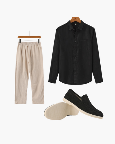 Jordan | Schwarzem Leinenhemd Sommer 3-teiliges Outfit-Set