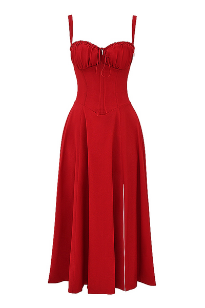 Sophia | Rotes Corsagenkleid mit A-Linie & Beinschlitz