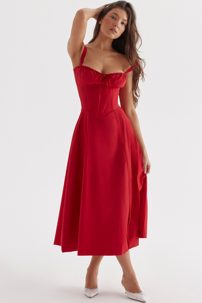 Sophia | Rotes Corsagenkleid mit A-Linie & Beinschlitz