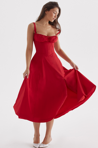 Sophia | Rotes Corsagenkleid mit A-Linie & Beinschlitz