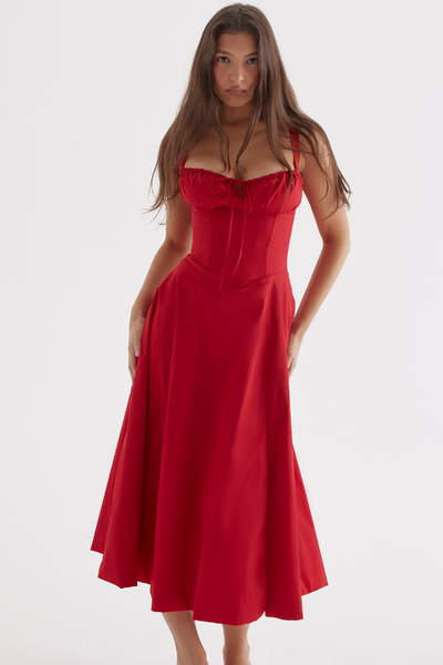 Sophia | Rotes Corsagenkleid mit A-Linie & Beinschlitz