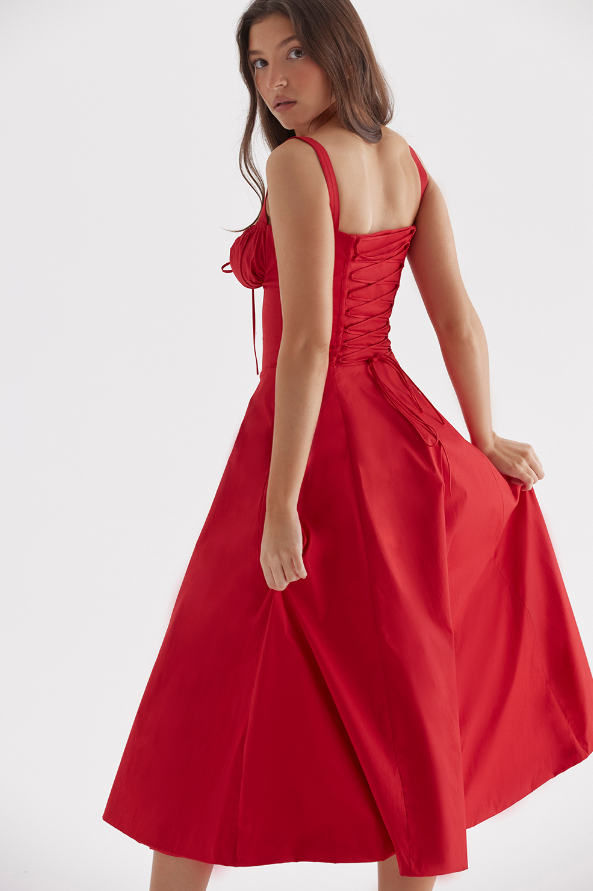 Sophia | Rotes Corsagenkleid mit A-Linie & Beinschlitz