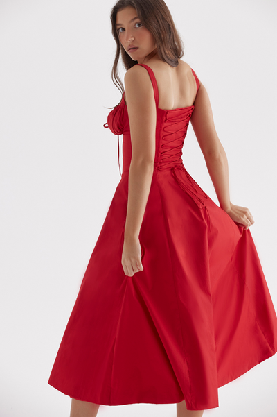 Sophia | Rotes Corsagenkleid mit A-Linie & Beinschlitz