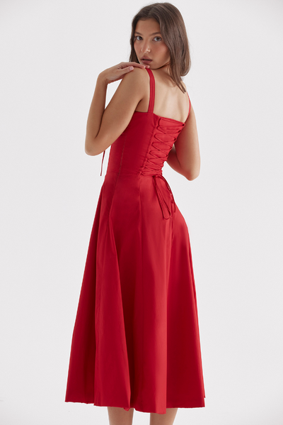 Sophia | Rotes Corsagenkleid mit A-Linie & Beinschlitz