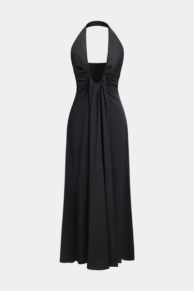 Amelia | Schwarz Elegantes Halterneck-Maxikleid – Zeitlose Abend-Eleganz