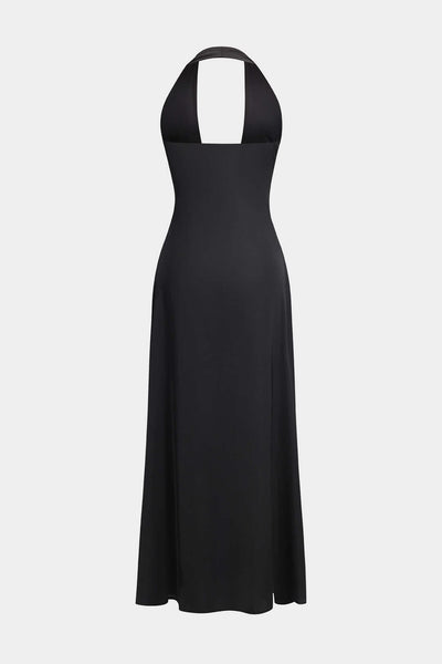 Amelia | Schwarz Elegantes Halterneck-Maxikleid – Zeitlose Abend-Eleganz