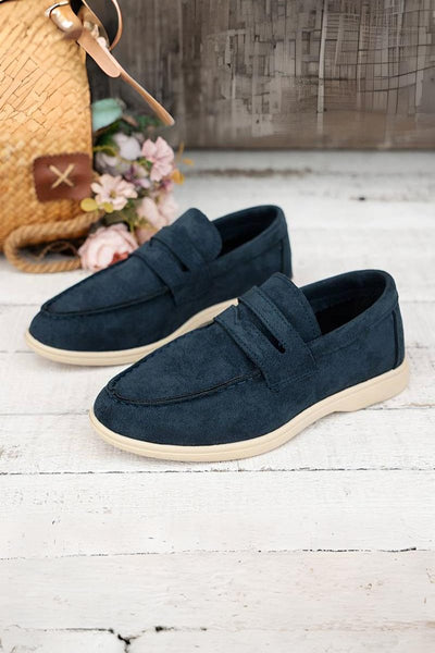 Casual Loafer in Dunkelblauer und Beiger Veloursleder-Optik