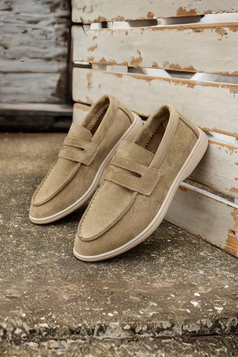 Casual Loafer in Dunkelblauer und Beiger Veloursleder-Optik