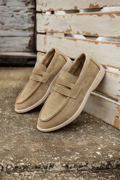 Casual Loafer in Dunkelblauer und Beiger Veloursleder-Optik