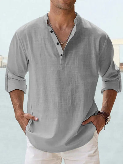 John | Luftiges Leinenhemd mit Henley-Kragen