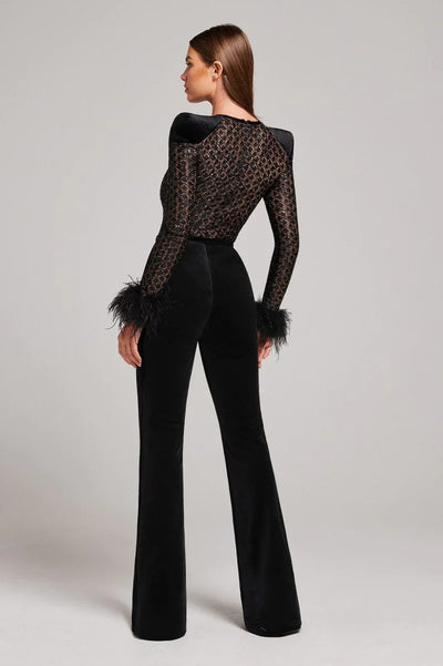 Margit | Glitzernder Bodycon Jumpsuit Mit Federn