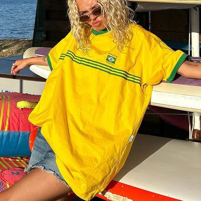 Oversized Damen T-Shirt im Retro-Football-Stil mit sportlichen Details