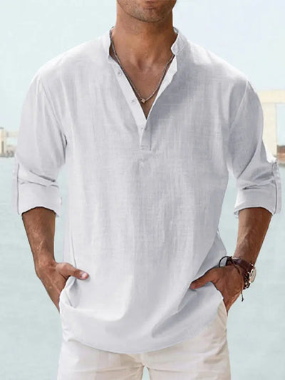 John | Luftiges Leinenhemd mit Henley-Kragen