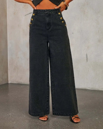 Leona | Stylisches Denim-Zweiteiler-Set mit Weste & Weitbein-Hose
