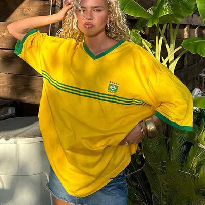 Oversized Damen T-Shirt im Retro-Football-Stil mit sportlichen Details
