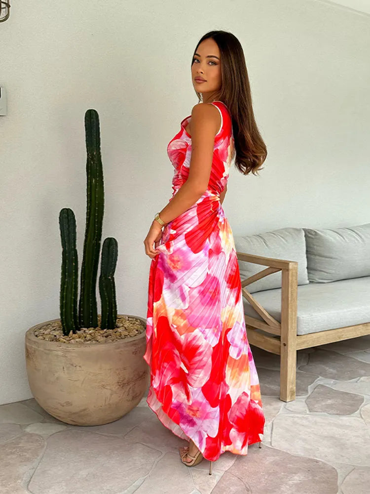 Plissiertes One-Shoulder-Kleid mit floralem Muster – Elegant & Feminin