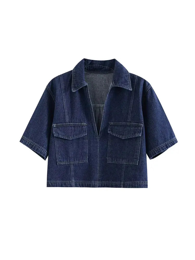 Damen-Denim-Set – Kurzarm-Jeansjacke & Asymmetrischer Minirock