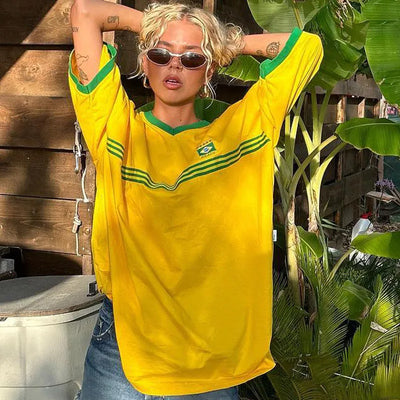 Oversized Damen T-Shirt im Retro-Football-Stil mit sportlichen Details