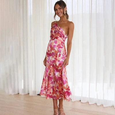 Elfriede | Elegantes One-Shoulder Blumenkleid – Femininer Chic für besondere Anlässe