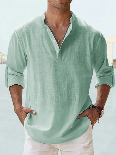 John | Luftiges Leinenhemd mit Henley-Kragen