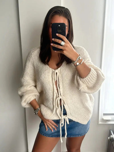 Rahel | Weiche Strickjacke mit Schleife