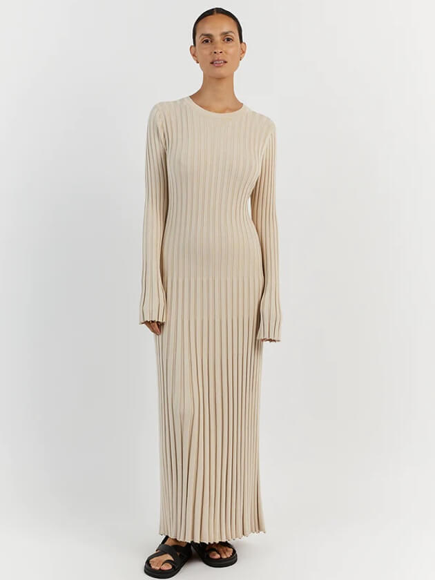 Lilli | Schwarzes Geripptes Maxikleid