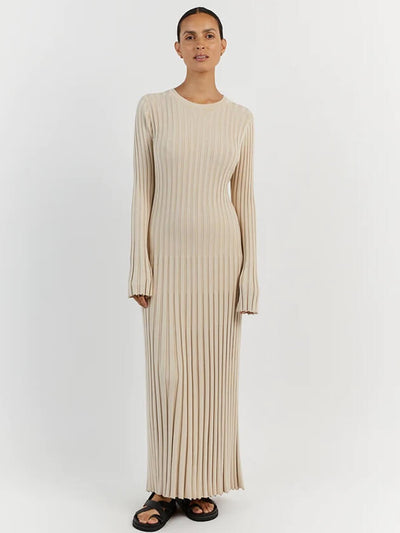 Lilli | Schwarzes Geripptes Maxikleid
