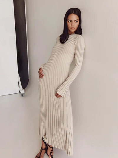 Lilli | Schwarzes Geripptes Maxikleid