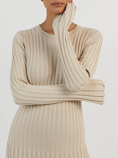 Lilli | Schwarzes Geripptes Maxikleid