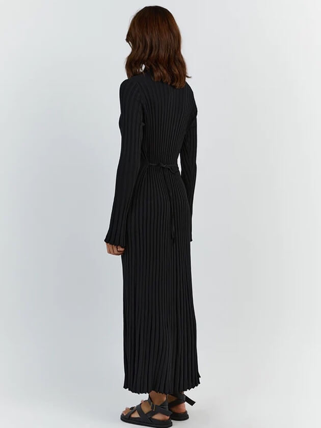 Lilli | Schwarzes Geripptes Maxikleid