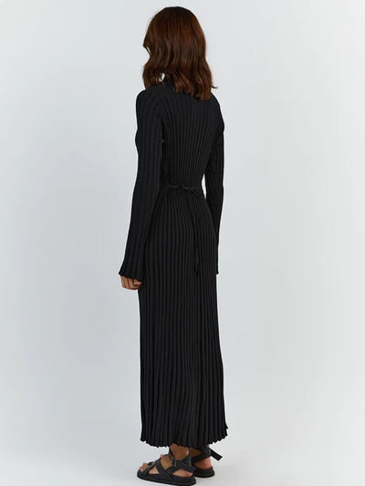 Lilli | Schwarzes Geripptes Maxikleid