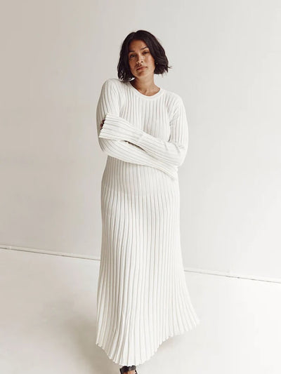 Lilli | Schwarzes Geripptes Maxikleid