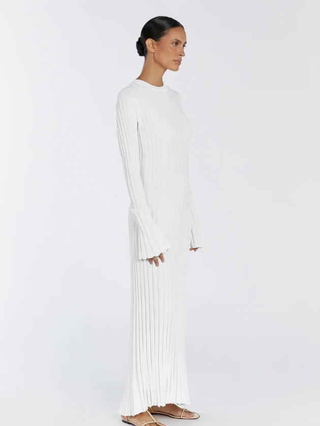 Lilli | Schwarzes Geripptes Maxikleid