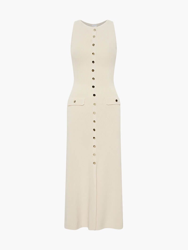 Rosamund | Elegantes Knopfdetail Ärmellos-Maxikleid – Zeitlose Klasse & Raffinesse