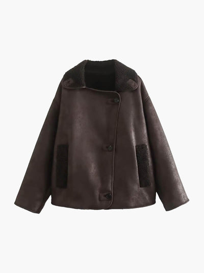 Kiara | Stilvolle Jacke mit Kunstleder- und Fleece-Details