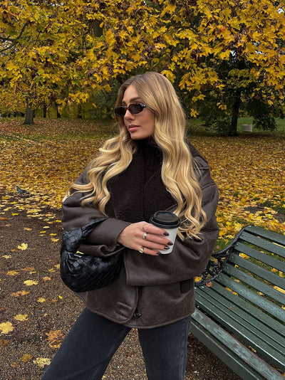 Kiara | Stilvolle Jacke mit Kunstleder- und Fleece-Details
