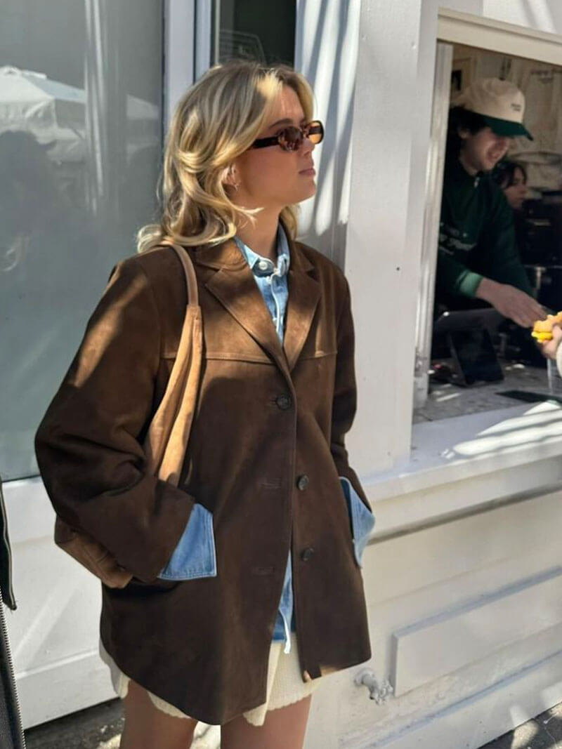 Miranda | Klassischer Blazer aus Wildlederimitat in Braun