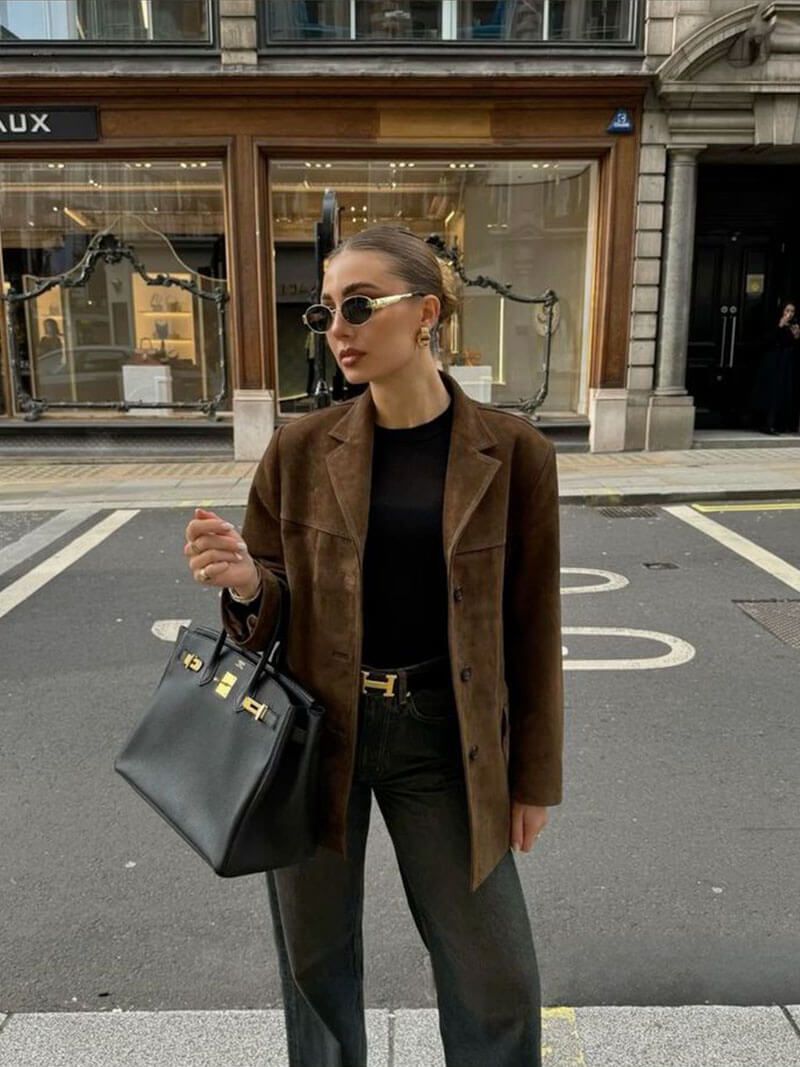 Miranda | Klassischer Blazer aus Wildlederimitat in Braun
