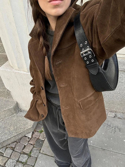 Miranda | Klassischer Blazer aus Wildlederimitat in Braun