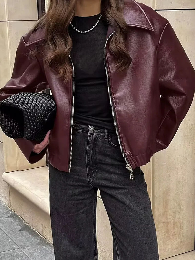 Mirabelle | Modische Kunstlederjacke in Weinrot
