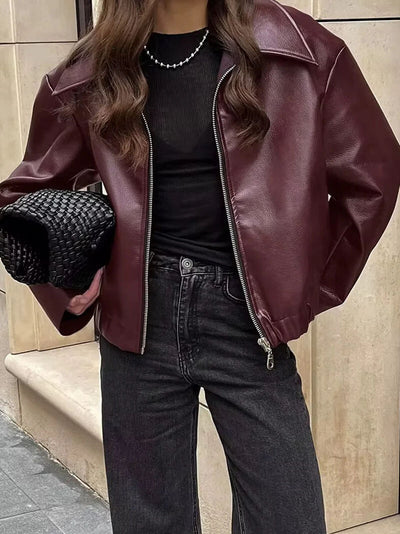 Mirabelle | Modische Kunstlederjacke in Weinrot