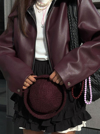 Mirabelle | Modische Kunstlederjacke in Weinrot