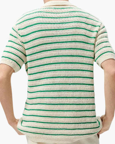 Weston | Grüner Streifen Gestrickt Gehäkeltes Herren Sommerhemd mit Knopfleiste