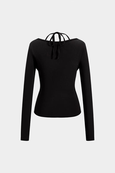 Dakota | Verführerisches Langarm-Top mit drapiertem Ausschnitt und integriertem Neckholder-Bralette
