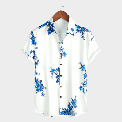 Jackson | Kurze Ärmel Weiß Floral bedrucktes Sommerhemd