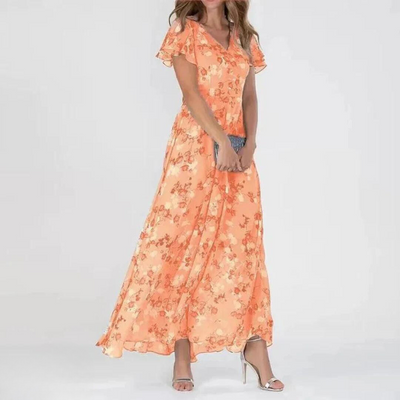 Chiffon Maxikleid mit V-Ausschnitt & floralem Muster – Elegant & Luftig