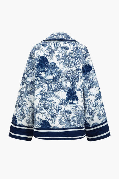 Flora | Geblümte Steppjacke mit blauem Print – Stilvoll und gemütlich