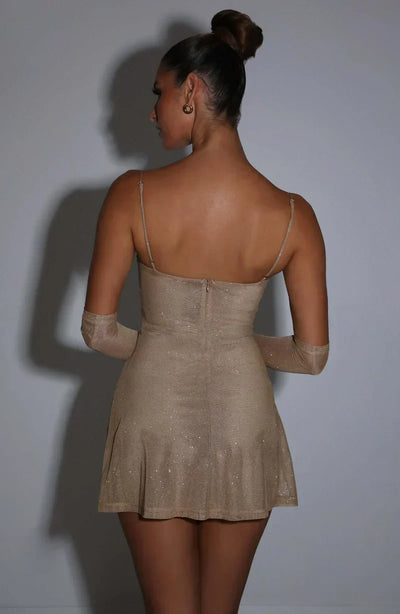 Anna| Glitzerndes Mini-Kleid mit Handschuhen